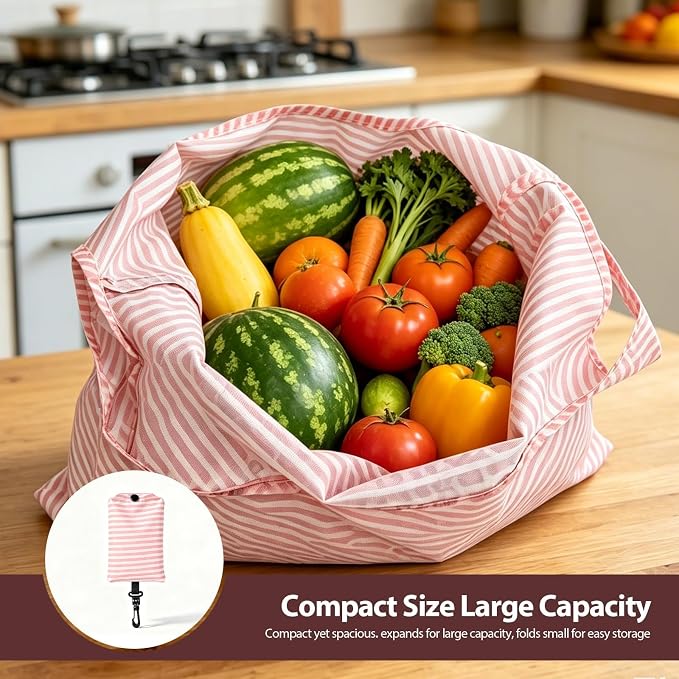 2 Pack Reusable Shopping Bag, Foldable Grocery Bags, Pink | Large Capacity, Washable, Grocery Tote, Utility Travel Shoulder Bag - Image 5