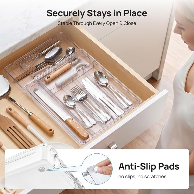 Vtopmart Expandable Silverware Organizer, Kitchen Drawer Tray, 6-9 Slots | Adjustable Flatware Organizer Expands to Fit Drawers, Organize Spoons, Forks, Knives and Kitchen Utensils with Easy Access - Image 5