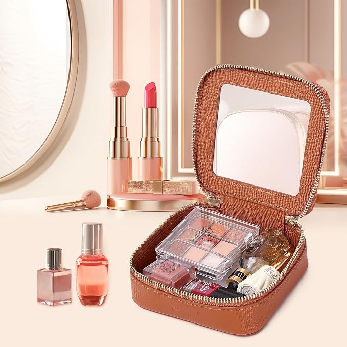 Pinkmik Small Clear Mini Makeup Bag, Brown, MINI-1 | Cosmetic Case & Toiletry Bag, Zipper Closure, Purse Organizer, Car Essentials - Image 4