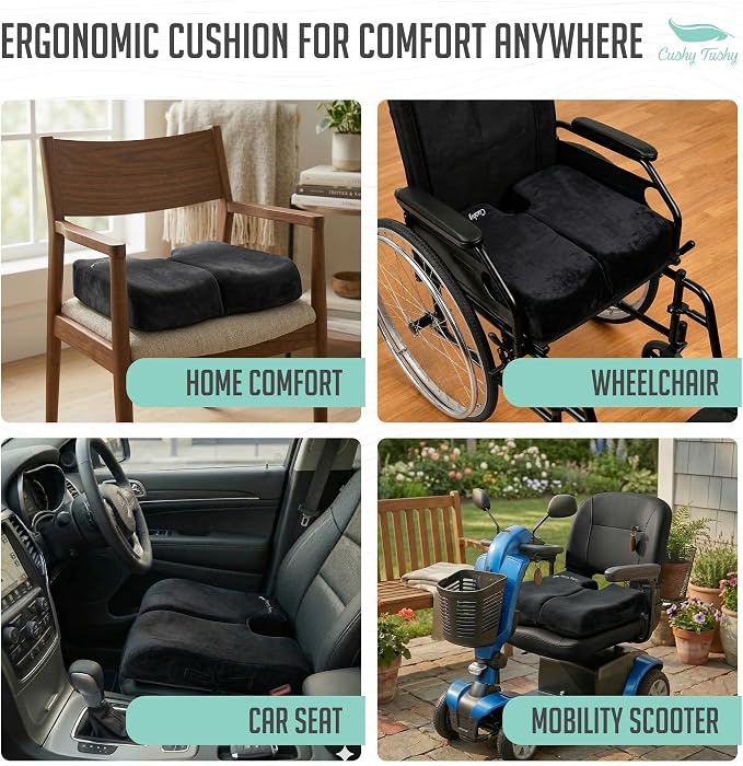 Premium Foldable Wheelchair Cushion - for Relief of Lower Back, Sciatic, Butt and Tailbone Pain - for Home & Office Use, Perfect for Travel or Driving - Black Coccyx Seat Cushion - Image 7