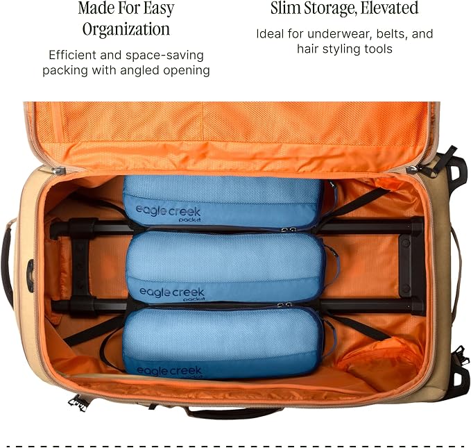 Eagle Creek Pack-It Reveal Slim Cube M/M/M Set - Minimalist Compact Travel Organizer for Hair Styling Tools, Belts & Small Items - Travel Accessories - Blue Dawn - Image 4