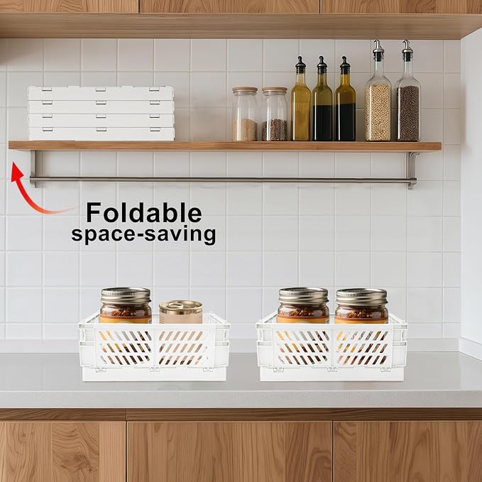 2 Pack Mini Foldable Small Plastic Baskets for Organizing and Storage，Collapsible Storage Crates,Mini Bins for Home Kitchen Bedroom Bathroom Office (White, Large 10x6.5x4) - Image 6