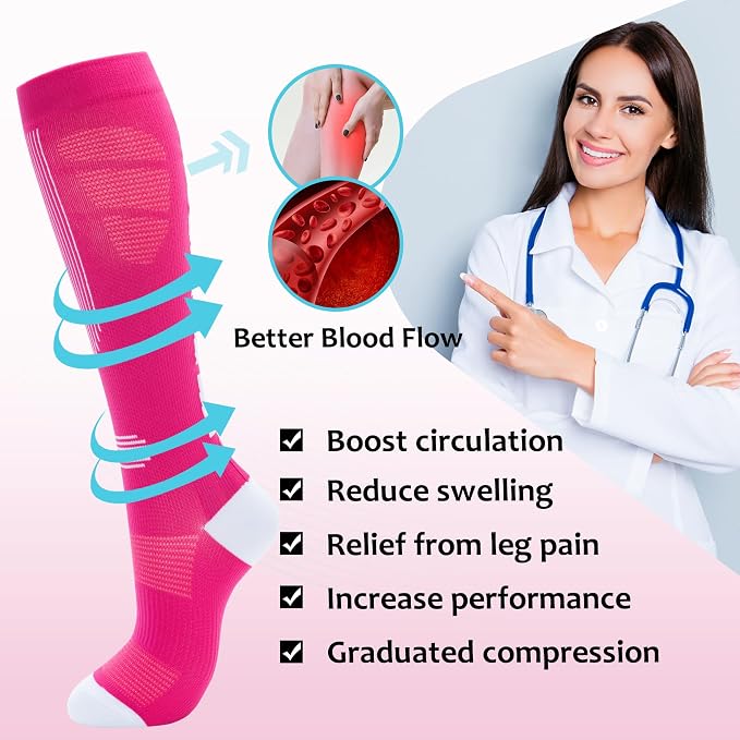 fenglaoda Compression Socks Women Men 4 Pairs, Knee High Support Socks for Running, Sports, Travel, Flight, Nurse - Image 2