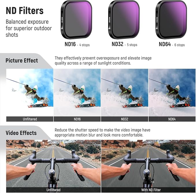 NEEWER ND & CPL Filter Set Compatible with Insta360 Ace Pro, ND16 ND32 ND64 CPL 4 Pack Action Camera Accessories Polarizer Neutral Density Filters with Multi Coated Optical Glass & Slim Aluminum Frame - Image 4