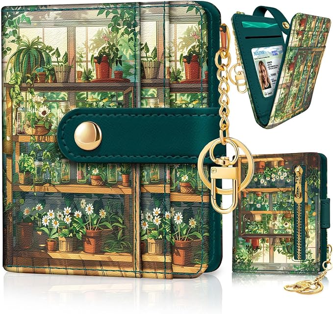 Jogjam Plants Flower Rfid Girls Teen Women Wallet, Small Credit Card Holder | PU Leather Bifold Cash Zipper Coin Pocket ID Window, for Female Ladies Teen Girls Girly Gifts by Jogjam