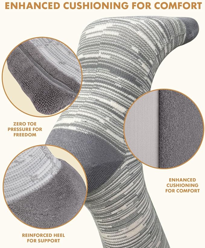 Thick Soft Cotton Compression Socks | 2 Pairs 15-20mmHg Cushioned Soft Breathable Comfortable Knee High Compression Socks for Women Men, Pregnancy Travel Nurse - Image 4