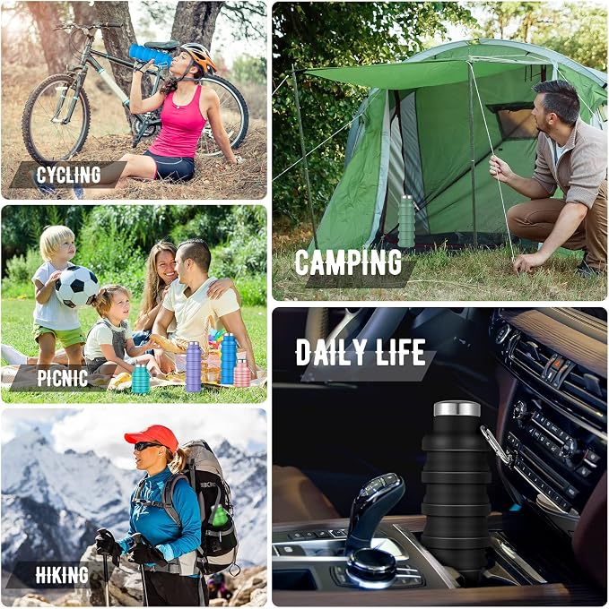 Lallisa 8 Pcs Collapsible Water Bottles Bulk, 17 oz Portable Reusable Silicone Water Bottle, Foldable Bottles for Travel Gym Camping Hiking, Leak Proof Sports Bottle with Carabiner(Fresh Colors) - Image 6