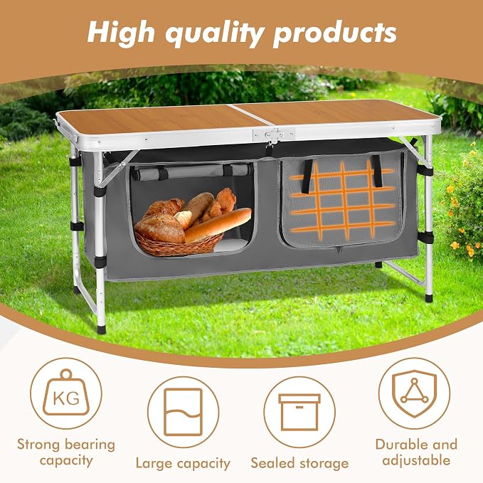 Camp Field Camping Folding Aluminum Table with Adjustable Legs for Outdoor Travel Beach, Backyards, BBQ, Party and Picnic Foldable Table - Image 5