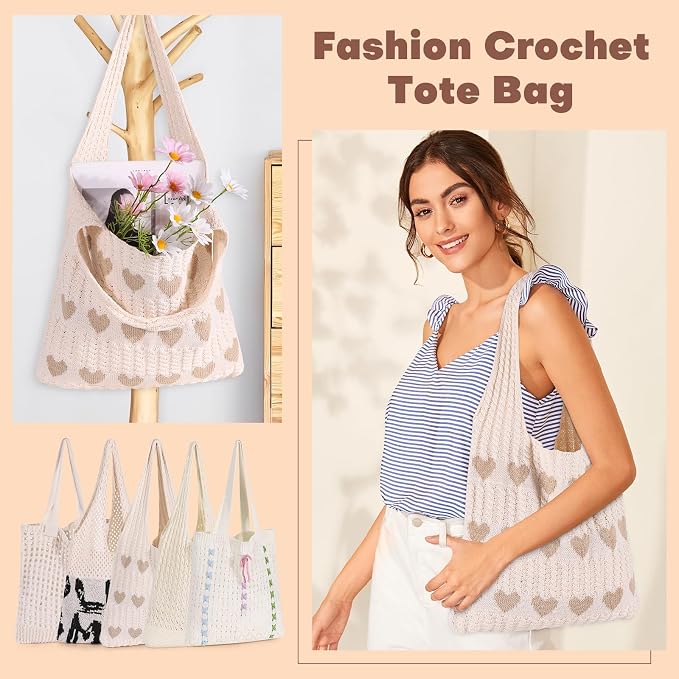 Sightor Crochet Tote Bag, Mesh Beach Bag Knit Summer Hobo Bag for Women | Beach Tote bag Vacation Outfits Aesthetic Boho Bag - Image 5