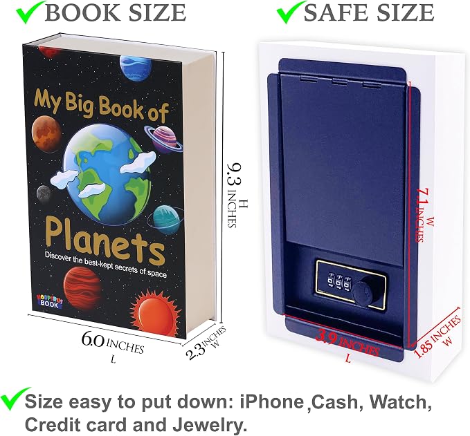 Space Real Pages Book Safe with Key Lock,Money Safe Book Storage Lock Boxes for Personal Items Large Capacity Diversion Safes Hold Phone,Cash - Image 8