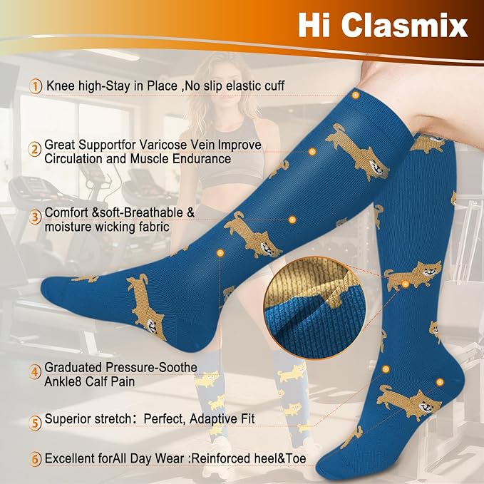 5/6 Pairs Graduated Compression Socks for Women&Men 20-30mmhg Knee High Socks Travel Hiking Running Stocking - Image 3