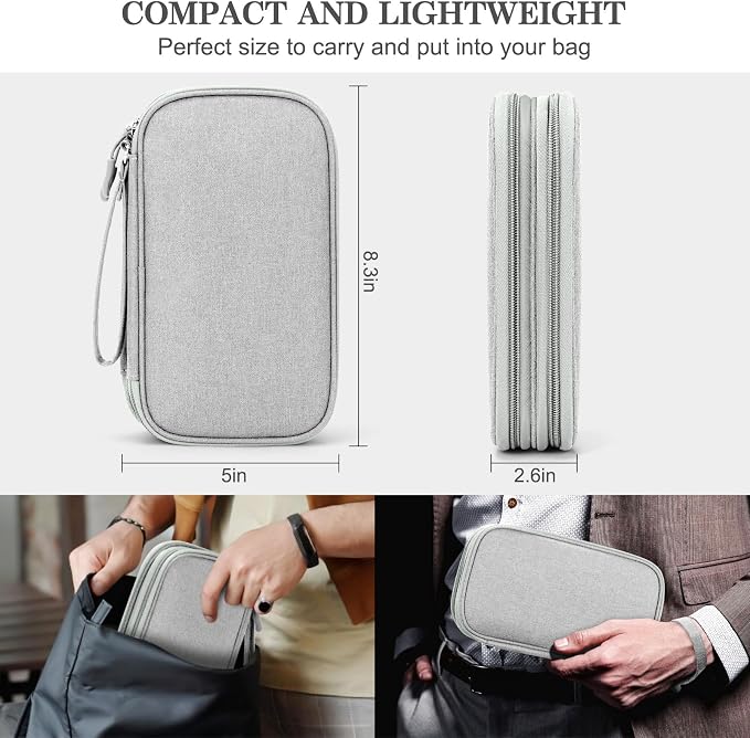 FYY Electronic Organizer, Travel Tech Pouch Bag, Medium, Grey | Wrist Strap, Waterproof, Double Layers Portable Electronics Travel Carrying Case for Cord, Charger, Daily Business Trips Use - Image 2