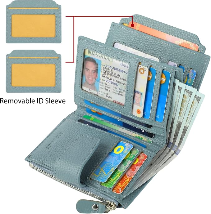 Small Compact Women Wallet RFID Blocking Genuine Leather Bifold Purse with ID Windows - Image 2
