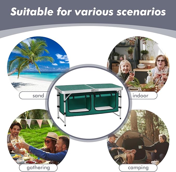 Camp Field Camping Folding Aluminum Table with Adjustable Legs for Outdoor Travel Beach, Backyards, BBQ, Party and Picnic Foldable Table - Image 7