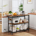 Kitchen Island with Power Outlet and Folding Top, Movable with 3-Tier Storage, Large Size, Wooden Shelves and Wine Rack, for Kitchen, Dining and Living Room, Rustic Brown and Black TZD02UBF by Choezon