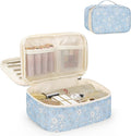 Relavel Small Makeup Bag, Floral Cosmetic Bag with Makeup Brush Compartment | Portable Makeup Pouch for Women, Double Layer Makeup Organizer Bag, Cute Travel Toiletry Bag by Relavel