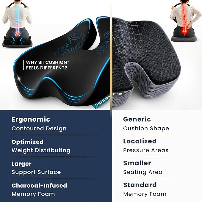 Car Seat Cushion for Driving, Sciatica Pain Relief Car Pillow and Seat Pad | Extra Large Driver Seat Cushion Offers Broad Car-Seat Coverage to Ease Hip and Tailbone Pressure During Long Drives (Black) - Image 3