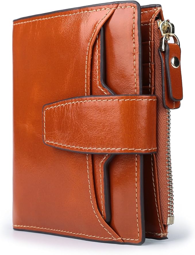 Women's RFID Blocking Leather Small Compact Bi-fold Zipper Pocket Wallet Card Case Purse with id Window - Image 6