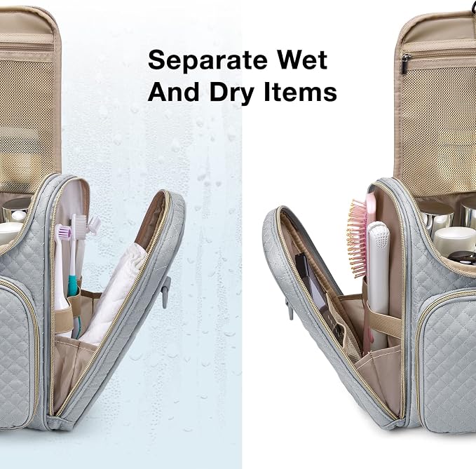 BAGSMART Toiletry Bag for Women, Travel Toiletry Bag, Water-resistant Cosmetic Makeup Bag, Large Capacity Travel Organizer for Full Sized Toiletries and Cosmetics, Grey | Cosmetic Makeup Bag, Door Room Essentials Travel Organizer for Full Sized Toiletr... - Image 5