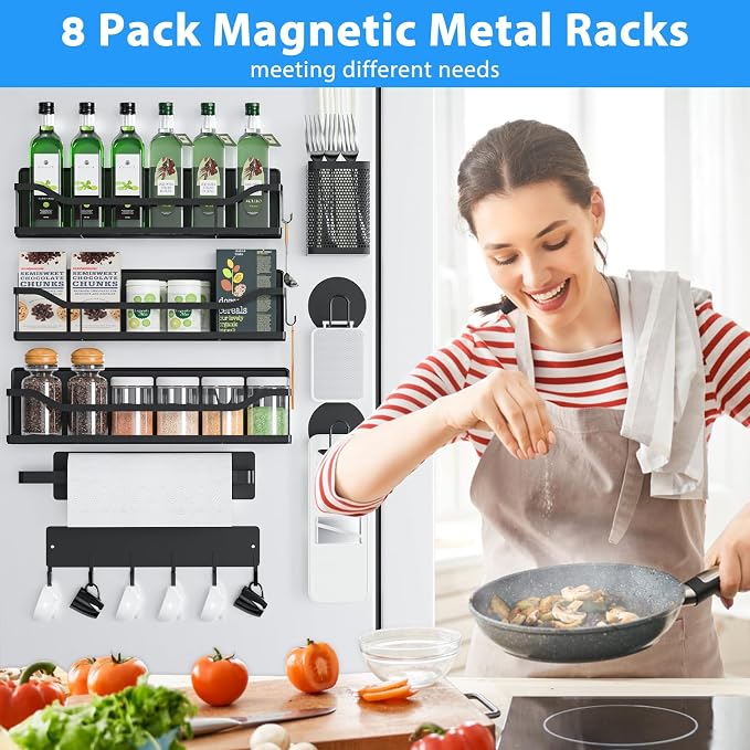 Multifunctional Magnetic Shelf for Washing Machine, Refrigerator, Microwave, and Any Metal Surface, Powerful Magnetic Shelves Include Magnetic Paper Towel Holder, Unique Hollow Design (8 pcs - Black) - Image 7