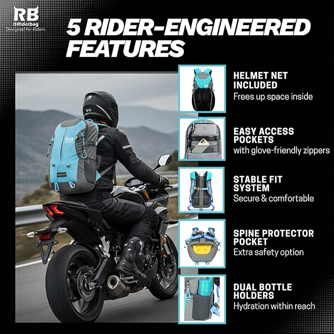 Reflective Motorcycle Backpack, Hi Viz Commuter Riding Bag | Designed by Riders for Everyday Rides with Laptop Compartment and Helmet Net. Built to Help You Be Seen. - Image 3