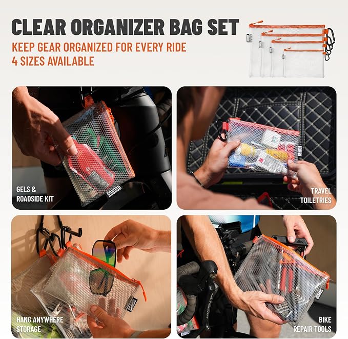 Air Production Multi-Size Clear Zipper Pouch (4-Pack) – Cable Organizer & Travel Gear Bag for Electronics, Camera Accessories, Tool Pouch & Small Tech Storage (Orange) - Image 3