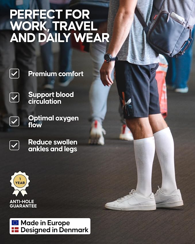 DANISH ENDURANCE Light Compression Socks, 14-18 mmHg, 1 & 3-Pack | Light Compression Socks, Organic Cotton Blend, 14-18 mmHg Graduated Support for Work, Travel & Everyday Comfort, Unisex - Image 3