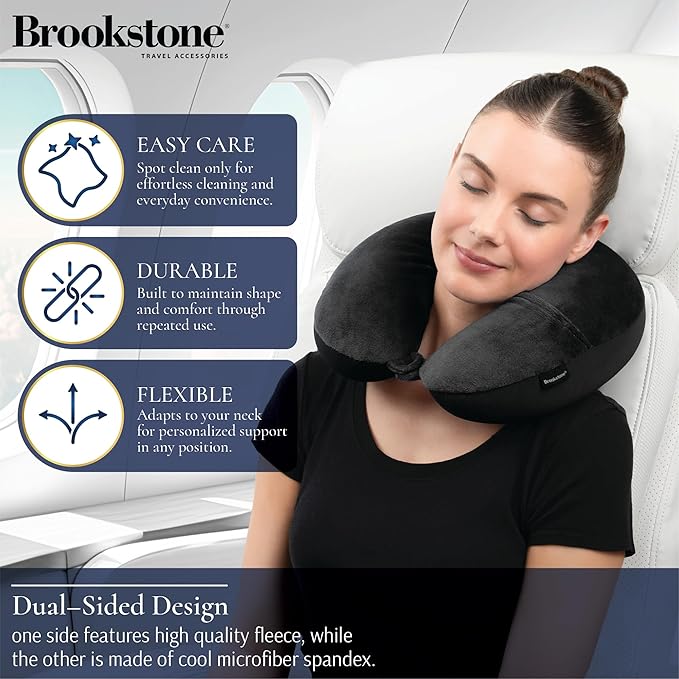 Brookstone Microbead Neck Pillow Soft Travel Pillow with Phone Pocket | Millions of Tiny Beads Flex to Your Shape for Custom Support, Dual-Sided Fleece and Cool Microfiber Sides Suit Any Season - Image 3