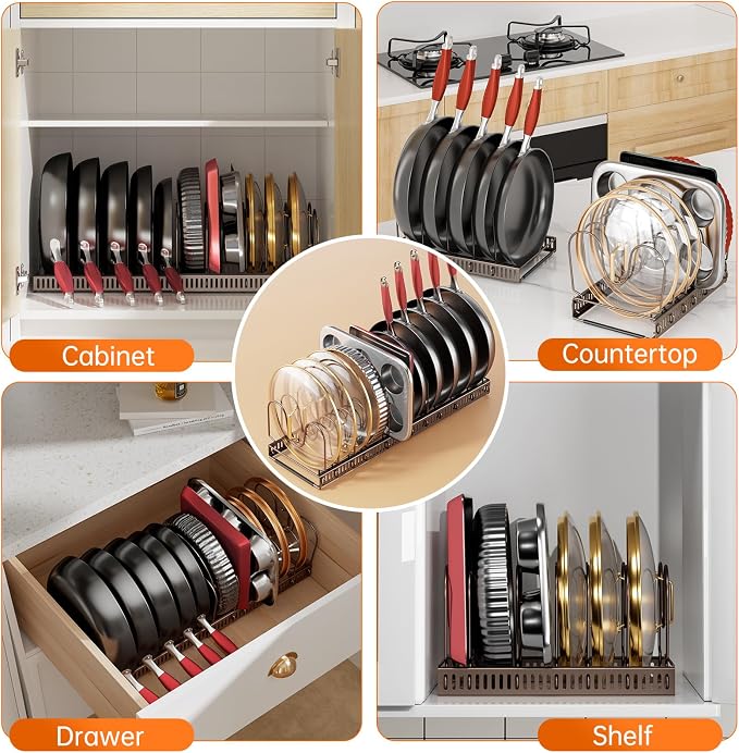 MUDEELA Expandable Pot Pan Lid Organizers inside Cabinet, 12 Divider-Bronze | Expandable 11.8–22.9", 12 Adjustable Divider, Tool-Free Assembly, Non-Slip, Scratch-Proof, For Pan Lid Cutting Board Bakeware - Image 5