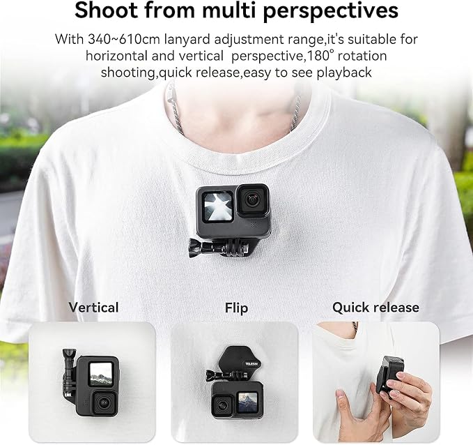 TELESIN Magnetic Chest Mount with Neck Strap Holder + Magnet Quick Release Tripod Base for GoPro 12 11 10 Insta360 X3 Ace DJI Action Body Accessories | Magnetic chest mount kit with wearable, adhesive and tripod bases; fits GoPro, DJI Osmo Action, Inst... - Image 4