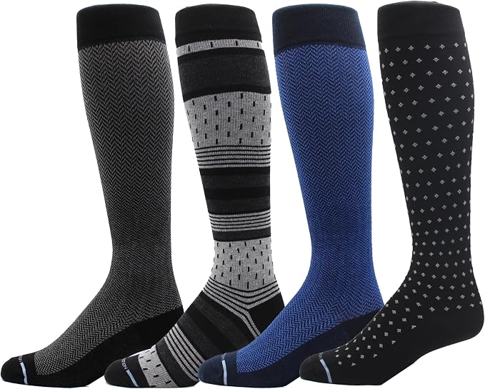 Dr. Motion 4 Pairs Men's Athletic Traveler Graduated Compression Knee High Socks by Dr.+Motion