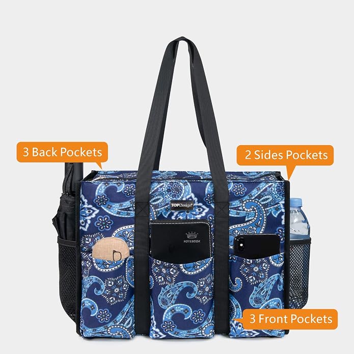 TOPDesign Utility Water Resistant Tote Bag with 13 Pockets, Top Zipper Closure & Thick Bottom Support, for Working Women - Image 3