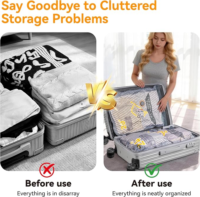 10-Pack Vacuum Bags for Travel with Wireless Rechargeable Pump | Carry-on Size Compression Packing Bags for Luggage & Suitcase, Space Saver for Clothes & Home Seasonal Storage, 3S Vacuum - Image 3