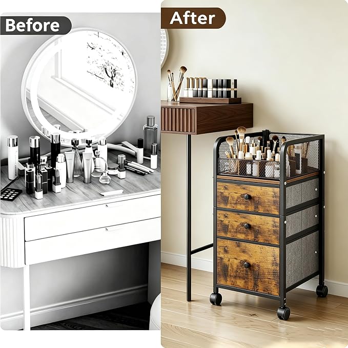 Rolling Makeup Vanity Cart Makeup Organizer with Drawers | Vanity Cart Bathroom Storage Cart Cosmetic Vanity Display Cases Holder for Nail Polish Brush Hair Tool - Image 6