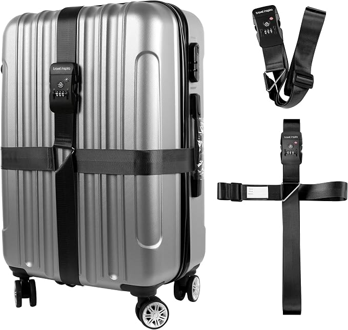Travel Inspira TSA Accepted Long Luggage Cross Straps for Suitcases | Heavy-Duty Nylon; TSA-Approved Lock with Tag; Adjustable 103-200cm; Secure Black Strap; 20-28 Inch Bags; Anti-Burst by TravelInspira