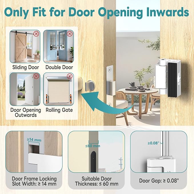 Upgraded Portable Security Door Reinforcement Lock - No Drilling Flip Lock Latch Prevents Unauthorized Entry Fits Inward-Opening Doors, Apartment, Hotel, Travel (White-1 Pc) - Image 6
