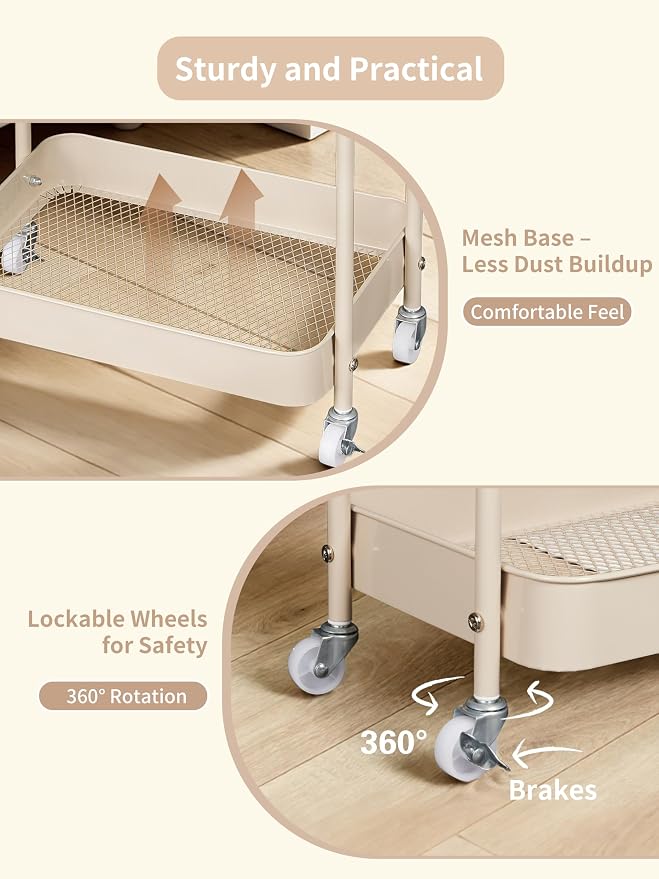 Baby Diaper Caddy, 3 Tier Rolling Cart for Baby Essentials, Taupe | Diaper Cart with Detachable Dividers, Nursery Storage & Bottle Organizer, Bedside Caddy for Bedroom and Living Room - Image 4