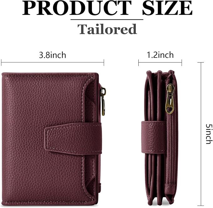 Small Wallet Women RFID Blocking Soft Leather Bifold Compact Card Holder Wallet for Women with Zipper Coin Pocket 4 ID Window - Image 3