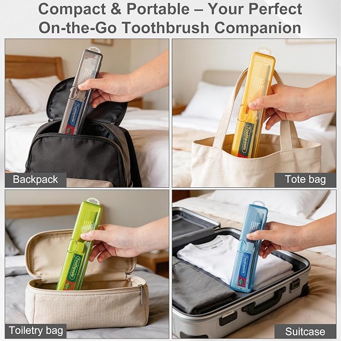 Travel Toothbrush Holder (24pcs, Yellow,Gray,Blue,Green) | Portable Travel Toothbrush Case Carries Toothbrushes and Toothpaste, Suitable for Travel, Home, And School - Image 5