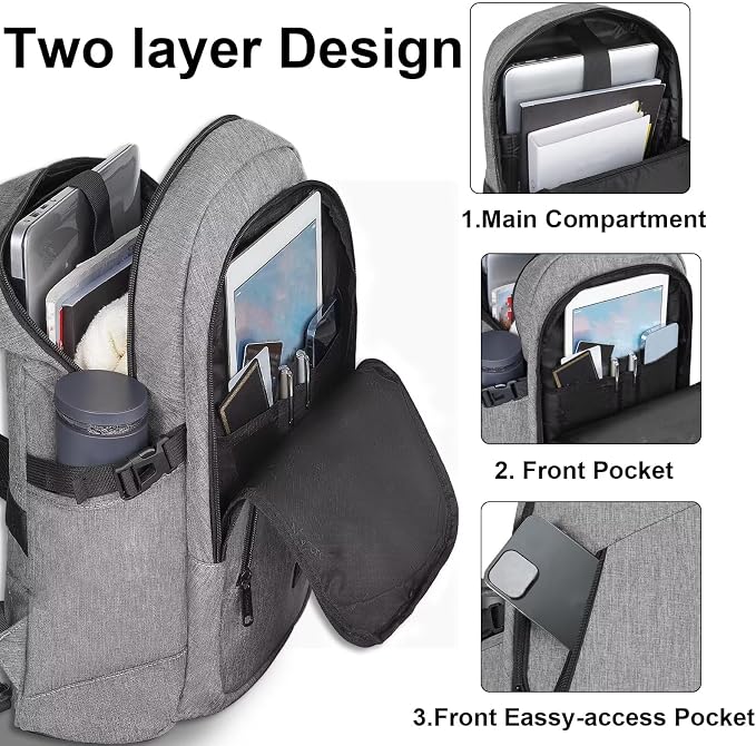 Mancro Laptop Backpack for Travel, Anti-theft Business Backpack for Men | Water Resistant Work Daypack with Lock, Travel Computer Bag with Laptop Compartment Fits 15.6 Inch Laptop for Men Women, Grey - Image 2