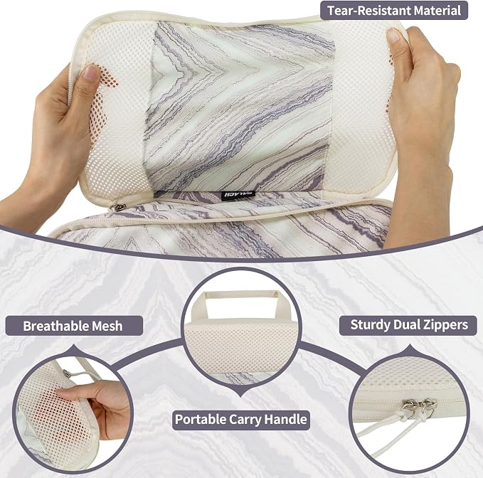 Compression Packing Cubes for Travel Essential, 4 Set Compression Bags for Travel Packing Organizer, Expandable Compression Cubes for Travel, Standard, Marble Pattern - Image 3