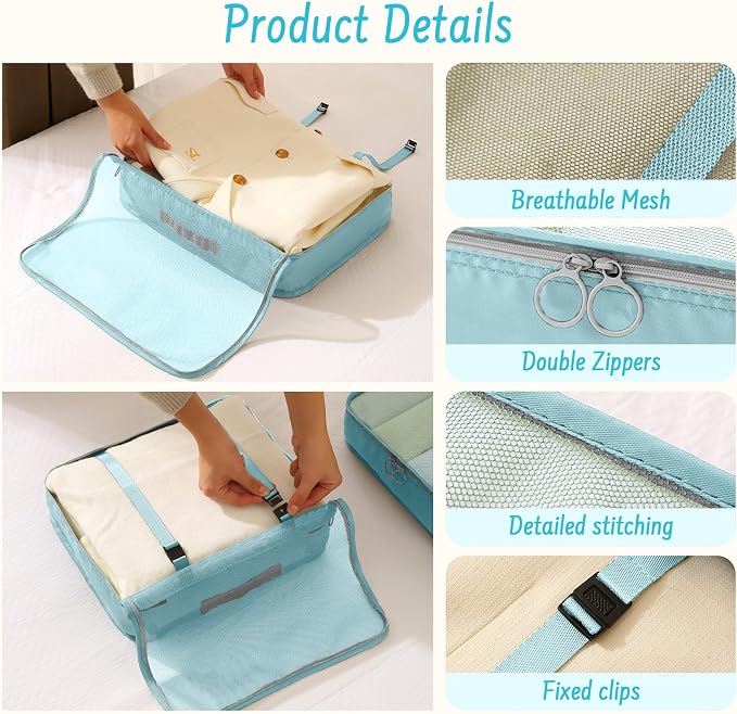 8 Set Packing Cubes for Travel Suitcase Organizer Bags Luggage Packing Cubes Set Travel Essentials Accessories Gifts for Women Blue - Image 5