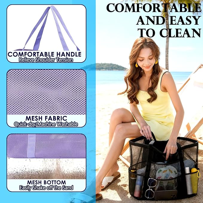 Fammart Mesh Beach Bag for Women, Large Beach Toy Pool Bag with Zipper Pocket, SandProof Cruise Essentials 2026 Family Travel - Image 7