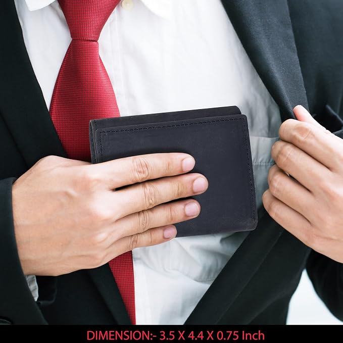 Real Leather Mens Trifold Wallet RFID Blocking Slim Minimalist Front Pocket - Thin & Stylish with ID Window in Gift Box - Image 6