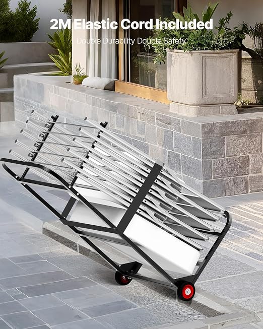 VEVOR Folding Chair Rack, 100 LBS Capacity, Heavy-Duty Chair Cart for Hanging 10 Chairs, Multi-Function Metal Chair Storage Dolly with Rubber Wheels, Push-Style Chair Holder, Matte Black - Image 5