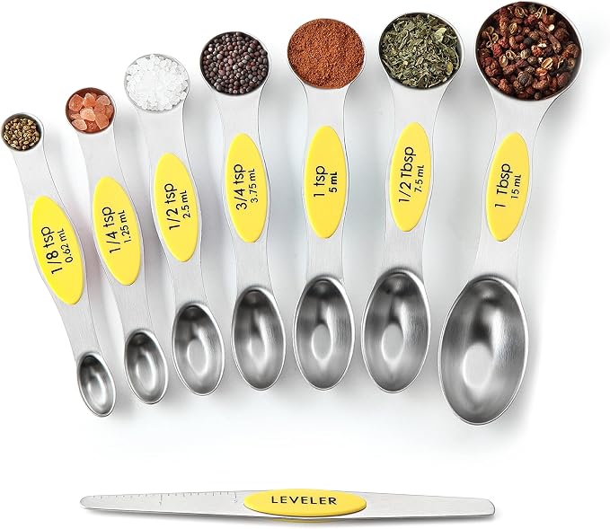 Spring Chef Stainless Steel Magnetic Measuring Spoons Set of 8, Yellow | Dual Sided Teaspoon & Tablespoon Measuring Spoons w/ Leveler for Dry & Liquid Ingredients, Measure Spoons for Baking, Cooking - Image 9