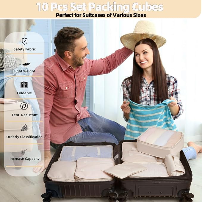 10 Pcs Set Packing Cubes - Travel Packing Organizers, Expandable Suitcase Organizer, Luggage Organizer Bags - Image 2