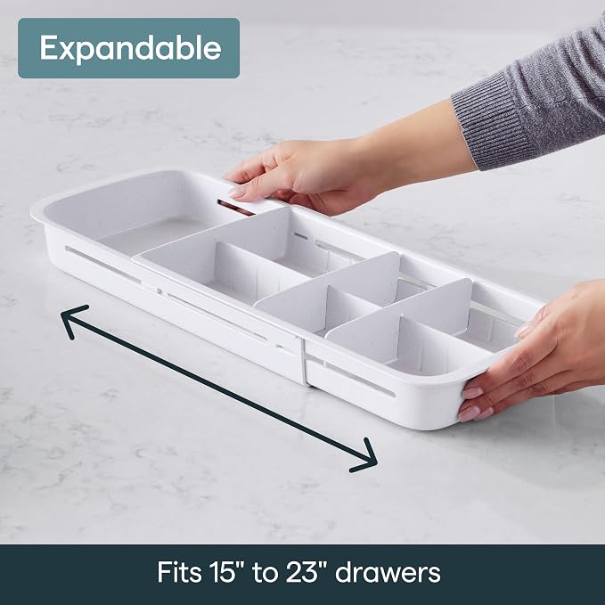 YouCopia DrawerFit Sliding Drawer Tray with Adjustable Dividers, Expandable Kitchen Storage Organizer, Speckled White - Image 4