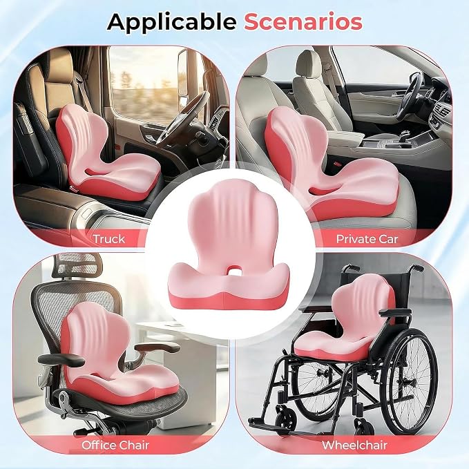 Memory Foam Seat Cushion with Lumbar Support Pillow for Truck Driver, Ergonomic L-Shaped Car Seat Cushion for Tailbone Pressure Relief, Non-Slip Chair Pad for Long Driving (Pink) - Image 7