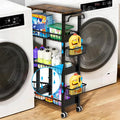 7.8 Inch Ultra-Slim 4-Tier Rolling Storage Cart with Adjustable Shelves | Lockable Wheels & Wooden Top for Narrow Spaces Between Washer/Dryer, Bathroom, Kitchen Organization (Black) by HAILMAJOR